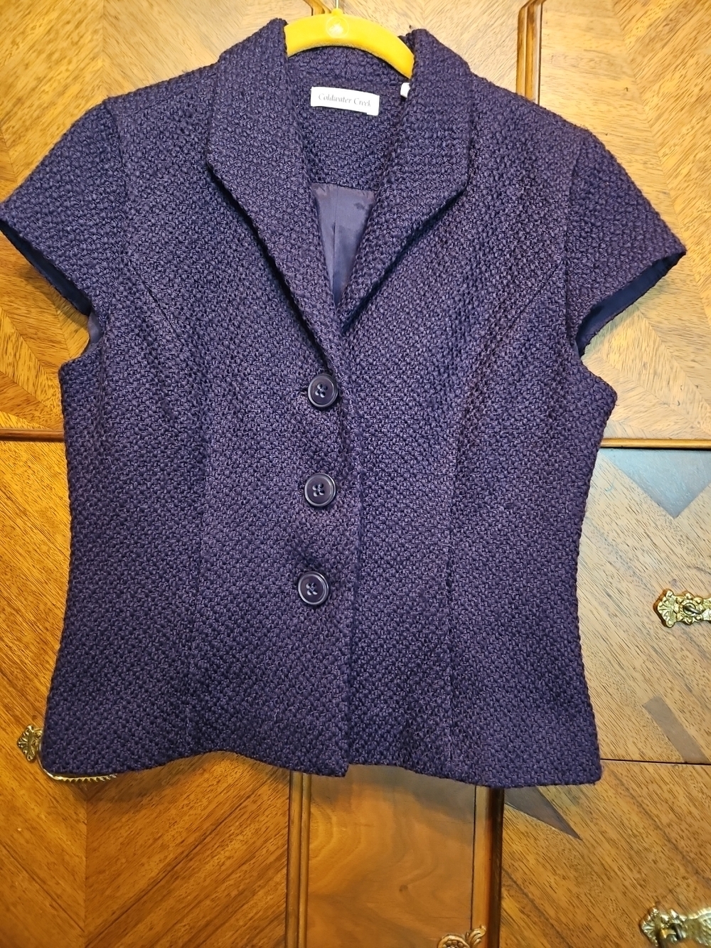 Coldwater Creek Textured Short-Sleeve Blazer in Deep Purple Petite 8